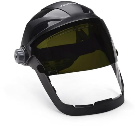 Jackson Safety QUAD 500 Series Face Shield - Clear Anti-Fog Window with Chin & Side Guard Protection - ANSI Z87.1 + High Impact & OSHA Compliant - (Available in Multiple Styles & Headgear Options)