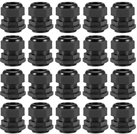 sourcing map M32x1.5 Cable Gland 16mm-21mm Wire Hole Waterproof Nylon Joint Adjustable Locknut with Washer Black 20pcs