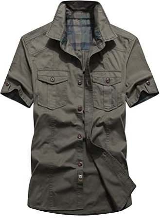 Tomwell Homme Chemise a Manche Courte À Carreaux avec Slim-fit Short-Sleeve Shirt Athletic-Shirts Homme C Armée Verte XXL
