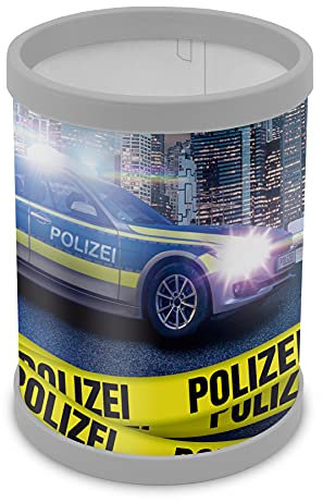 itenga Stifteköcher mit Motiv - Stiftehalter Kinder Schüler Schreibtisch Organizer Stiftebox - Höhe 10 cm Durchmesser 8 cm (Motiv Polizei)