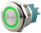 SeKi Edelstahl Drucktaster Ø25mm tastend flacher Kopfform farbig beleuchtetem LED Ring in grün Schraubanschluss; Klingeltaster