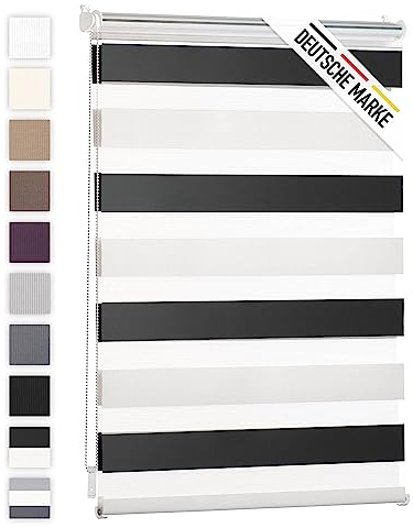 Blumtal Doppelrollo 90 x 155-195cm - Klemmfix Rollo, Rollos für Fenster ohne Bohren, Klemmrollo für Fenster & Türen, Seitenzugrollo, Weiß - Schwarz