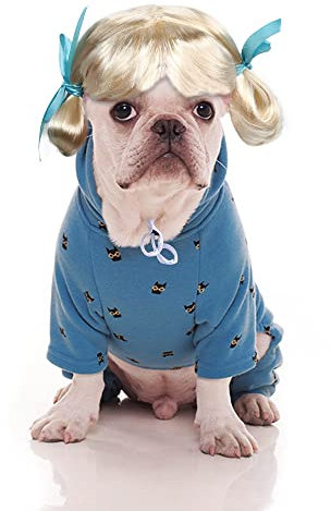 YAODHAOD Hundeperücke, lustige synthetische Perücke, Welpen- und Kätzchenhaarkostüme, geeignet für kleine Katzen und Hunde (goldener Zopf)