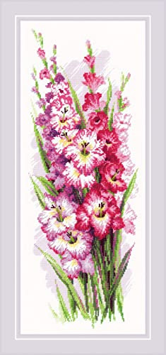 RIOLIS Kreuzstich-Set, Zählmuster, 19 x 49 cm, charmantes Gladioli, 14 Stück
