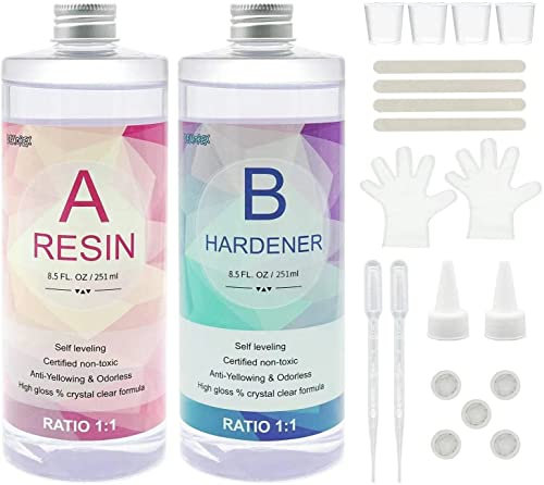 Epoxidharz, verbessertes kristallklares Epoxidharz-Set für Kunstbeschichtung und Gießen, Schmuck, Flusstisch, Arbeitsplatte, Käsebrett, Holz, Leinwand, Malerei, UV-beständig und lebensmittelecht,
