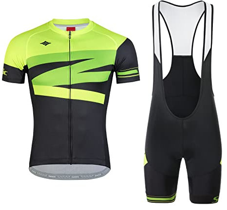 Santic Radsport Set Herren Radtrikot Set Kurzarm Fahrradtrikot Fahrradbekleidung Radsport-Anzüge Trägerhose Atmungsaktiv Schnelltrocknend Grün XL