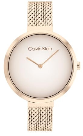 Calvin Klein Analog Quarzuhr für Damen mit Rotgoldfarbenes Edelstahl-Mesh-Gliederarmband - 25200080