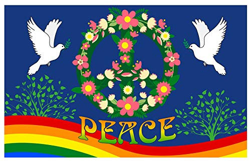 Friedensfahne 150x90cm Taube-Friedenszeichen-Symbol Polyester-Flagge, Banner, Friedenszeichen, leichte Gartenflagge, dekoratives Banner für den Außenbereich, lebendige Farbe und UV-beständige Flagge