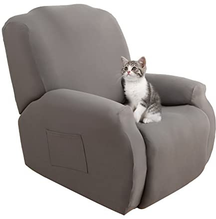 Jaotto Housse de Fauteuil Relax Extensible 1 Place, Housse de Fauteuil Relax, Couverture de Chaise Canapé Relax avec Poche, Protecteur pour Fauteuil Inclinable, Grigio
