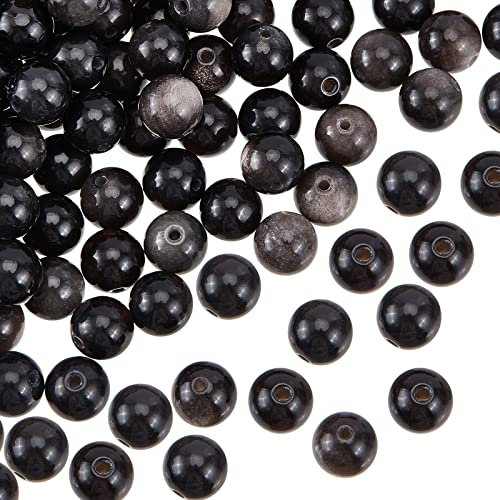 OLYCRAFT 94 pezzi di perle di ossidiana argentata naturale, 8,5 mm, fili di perle rotonde sfuse, pietre energetiche per la realizzazione di braccialetti, collane, gioielli e accessori fai da te