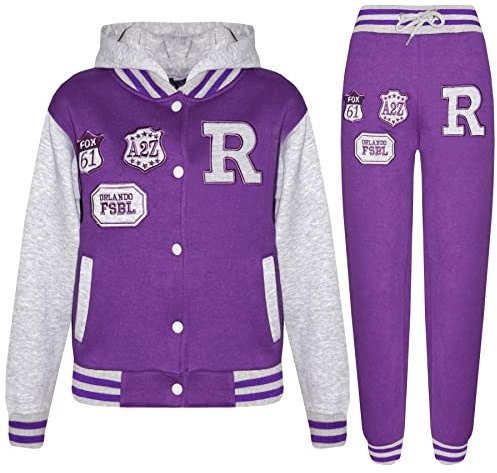 A2Z 4 Kids Unisex Girls Boys Baseball Tracksuit Hoodie with Joggers - T.S Baseball Fox Purple & Grey 13.