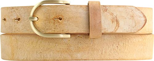 BELTINGER Damen-Gürtel aus weichem Vollrindleder Vintage-Look 3 cm | Leder-Gürtel für Damen 30mm | Schmaler Gürtel Used-Look mit goldener Gürtelschnalle | Senfgelb 80cm