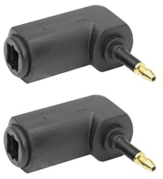 YACSEJAO Mini adaptador de audio óptico, 2 unidades, 90 grados, chapado en oro de 24 quilates Toslink a conector de 3,5 mm, cable de audio óptico digital S/PDIF