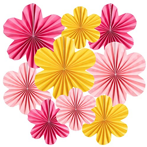 Easy Joy 9 Stück Papier Fächer Dekoration,Papier Blumen Hängende Papierfächer Girlande Dekoration Rosa Gelb für Geburtstag Hochzeit Abschlussfeier Kinder Party