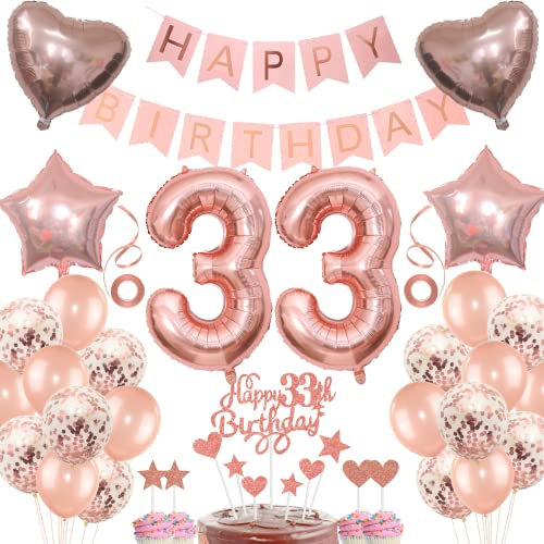 Deko 33. Geburtstag frau Tortendeko 33 Geburtstag frauen Deko Geschenk für 33. Geburtstag frau Rosegold Geburtstag 33 frauen 33 jahre Geburtstag deko Ballon 33 Geburtstag 33 jahre frau