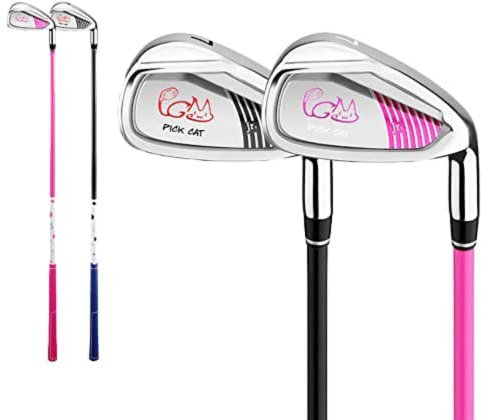 Golfklubbor för barn, 7 zinklegeringshuvuden lätt kolskaft stål R styvhet, 71 cm-81 cm golfjärn för barn (svart, 81 cm för ålder 9-12)