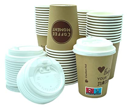 CLEARFEE Lot de 500 gobelets à café jetables en carton de qualité supérieure - 200 ml - 0,2 l - Avec couvercles