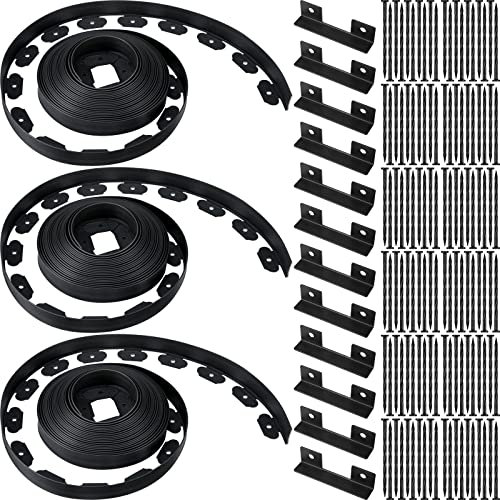 Wesiti Landschaftseinfassungs-Set, 3 Rollen à 15.2 m, Garteneinfassung, 5.1 cm, Pflastersteine, mit 120 Verankerungsspikes, Mulchbarriere für Blumenbeet, Rasen, Auffahrt, Spielplatz, Hof, PE, Schwarz
