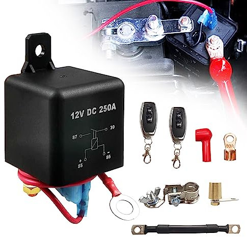 Batterie Trennschalter mit Fernbedienung Upgrade Kill-Schalter für Automobile, Schiff, RV, Laster DC12V 250A Anti-Diebstahl mit 2 der Schlüssel (Schwarz - Negative Linie Ist Unten)
