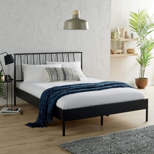 Home Source Black Metal Bed Frame, Headboard, Bedroom Furniture, 4ft Small Double
