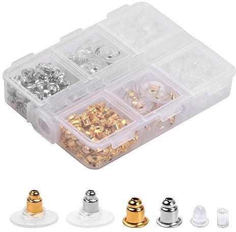 Volumoon Embouts pour boucles d'oreilles, 6 Styles 500 Pièces Fermoirs de Boucles d'Oreilles, Bullet Forme Fermoirs Bouchons, Silicone Boucles d'Oreilles Fermoir, fermoirs en caoutchouc transparent
