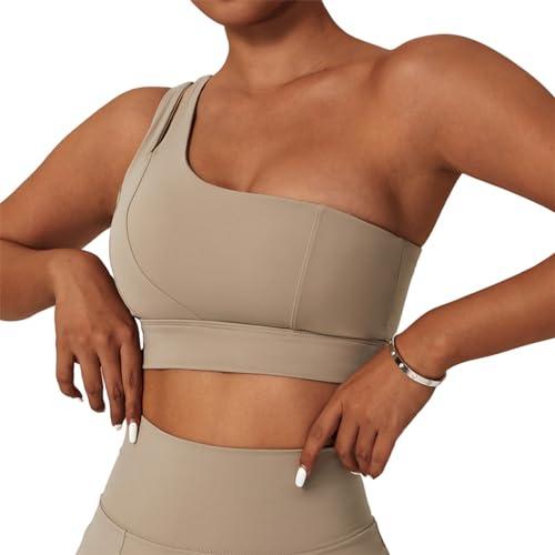 OATTIS Soutien-Gorge De Yoga Intégré, Asymétrique Épaule Dénudée, Élastique, Antichoc, Sport, Course À Pied, Fitness, Débardeur,Couleur2,S