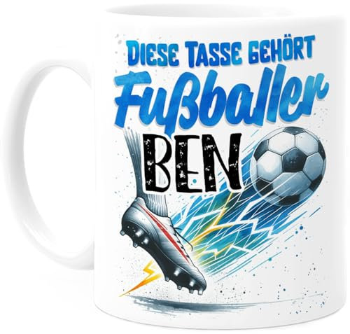 Tassenliebling® Fußball Tasse personalisiert - Kindertasse mit Namen für Junge Mädchen - Weihnachtstasse - Personalisierte Geschenke Kinder - Kinderbecher aus Keramik 330ml für Fußballer