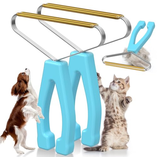 Emooncn 2 Pack Pet Hair Remover Double Metal Scraper Reusable Lint Brush for Clothes and Carpet - Portable Dog Cat Hair Tool