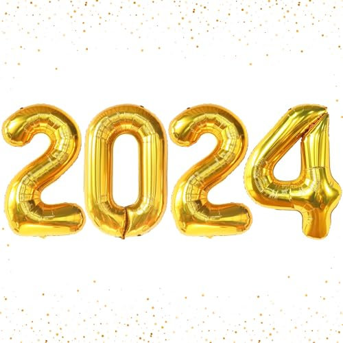 Silvester Deko 2024 Ballons, 40 Zoll Folienballon 2024, Neujahr Deko Gold Luftballon, 2024 Neues Jahr Luftballons, Zahlenballon für Jahreswechsel Neujahr Silvester Party Dekorationen