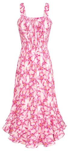 GRACE KARIN Robe Florale pour Femme Casual Tendance Bohème Maxi de Plage de Cocktail sans Manches 2XL Rose Fleurs sur Blanc