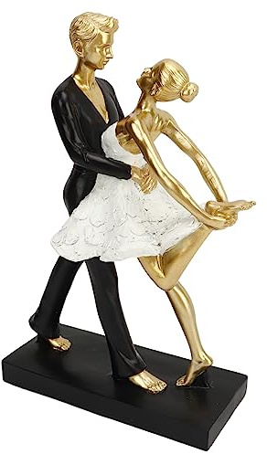 Jenngaoo Tanzendes Paar Figur Gold 27 cm, Paar Skulptur Kunstharz | Romantische Deko für Wohnzimmer, Bücherregal, ideal als Hochzeitsgeschenk, Verlobungsdeko, Valentinstag, Tischaccessoire
