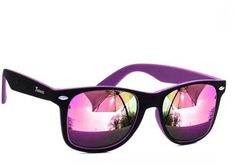 Rennec Damen Sonnenbrille Retro Lila Verspiegelt Nerdbrille Zweifarbig Schwarz Violett Vintage Design Festivalbrille