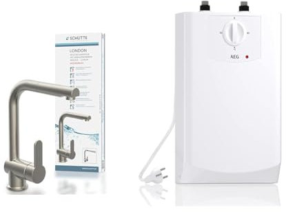 SCHÜTTE 79729 LONDON Niederdruck-Küchenarmatur & AEG Boiler BOI 5 U, Untertischboiler 5 Liter Niederdruck mit Stecker 230V für Küchenspüle + Wachbecken, 2 kW, 204616