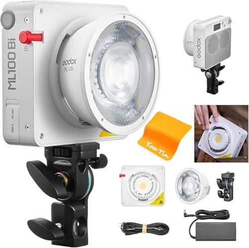 Godox ML100Bi - Lámpara LED de mano para fotografía (120 W, con reflector de objetivo de 15°, 2800 K-6500 K, TLCI 98+/CRI 97+, lámpara de mano portátil para fotografía (ML100 Bi)