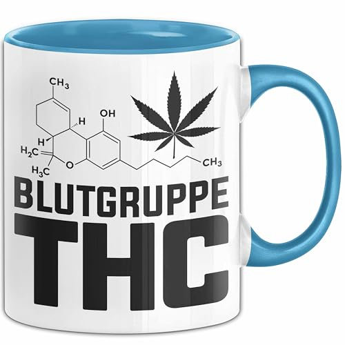 Kiffer Blutgruppe Thc Gras Tasse Geschenk Cannabis Kiffer Geschenkidee (Blau)