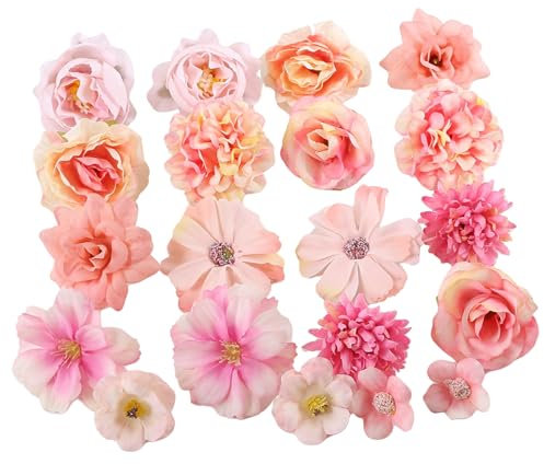 SAVOSWEET Fleurs Artificielles, 24 Pièces Têtes de Fleurs, Ensemble de Fausses Fleurs, pour Gâteaux, Bouquets de Mariage, Décoration de Gâteau, Décoration de Chaise de Fête (Rose)