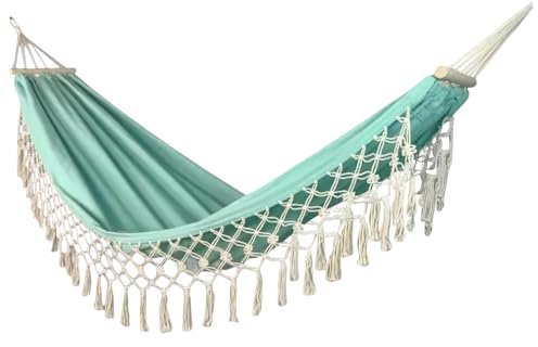 Ergocar Doppelhängematte Aus Baumwolle, Mit Einer Maximalen Belastung Von 220 Kg (Ca. 485 Pfund), Weiche Und Bequeme Baumhängematte Aus Stoff, Mit Quasten Im Fischschwanzmuster, Mit Tragbarer Tasche