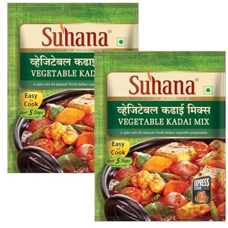 Suhana Spices Mix Powder (Ready To Eat) - Curry Masala Recipe Mixes Casserole Seasoning Herbs - Simplifies & Speeds Up Cooking Process (Pack of 2, Vegetable Kadai Mix 50g (RTE))