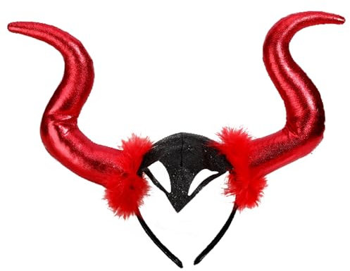 AIZQYC Halloween Teufelshörner, Dämon Hörner Haarreif, Devil Hörner Kopfschmuck Gothic für Damen & Kinder Kostüm Party, Fasching & Karneval Cosplay Deko Accessoire - Rot
