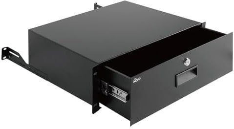 Tecmojo 3U Rack Drawer, Rack Mount for 19in Network/Server/AV Rack or Cabinet Enclosure, Lockable with Rear Support - Load-Bearing 22lb(10kg), with Cable Entry and Management Holes, Black