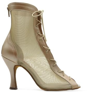PAOUL - Luba Boots | Scarpe da ballo stivaletto donna col tacco 9 cm rocchetto, Nappa Bronzo Perlata, Rete Carne, Danze Latino Americane, Salsa, Bachata, Kizomba, Heels | Rhythm