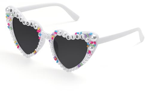 Etercycle Herz Sonnenbrille, Birthday Girl Partybrille, Mode Party Gadgets Brille Damen Herzbrille Sonnenbrille Herzform für Geburtstagsfeier (Weiß Girl)