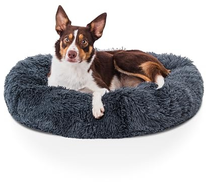 Woof & Whiskers Donut Dog Bed Dark Grey Medium 70cm – Calming Round Plush Pet Bed for Dogs & Cats | Anti-Anxiety Cuddler Bed, Non-Slip Base, Soft, Machine Washable (Dark Grey, 70cm)