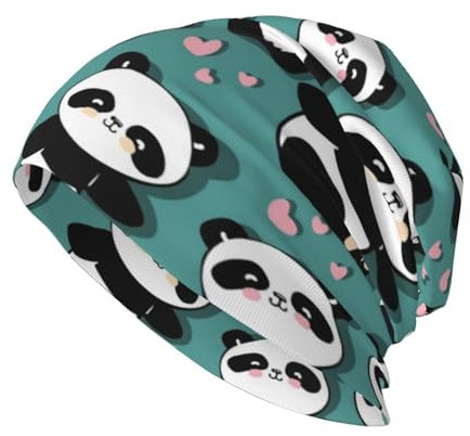 zerosevenee Niedliche Panda-Beanie-Mütze, warm, Stretch, für Erwachsene, Strickmütze, leicht, lässig, Totenkopf, Chemo-Kappe, Kopfbedeckung für Männer und Frauen, Panda, Einheitsgröße
