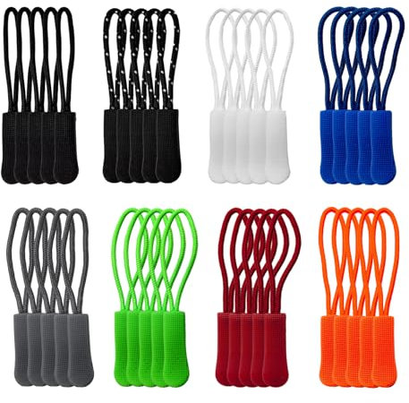 40 Pezzi Cordino Cerniera Lampo,Tiretto Cerniera da Infilare,Cursore Cerniera Ricambio Nylon,Cerniere Lampo,Gancio Cerniera Zipper,Sostituzione Cerniera Tira Zip Estensione per Zaini Giacche Sportivo