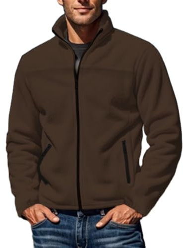 ZACOLLAN Langarm Jacke Herren Jugend Klassisch Trend Outdoorjacke Herren Plus Fleece Komfortabel Warm Kältejacke Herren Casual Mode All-Match Jacke Herren A-Brown L