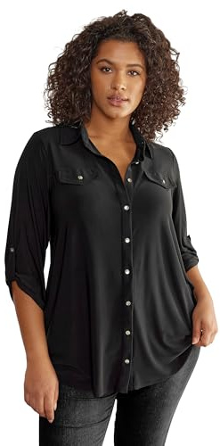 EVANS Curve Tab Sleeve Blouse - Women's - Plus Size Curve Black