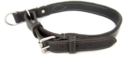 PS Pferdeartikel Flaches Hundehalsband aus Leder mit Zugstopp - Nappaleder gepolstert Größe XXL Schwarz