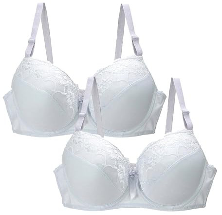 DFSDJEUW Warehouse Clearance 2 Pack Bras for Women Plus Size Push Up Underwire Comfort Wireless Seamless Multipack Bralette Sexy Padded Lace Bras Soft Full Coverage Front Fastening Bralette Pink 44E