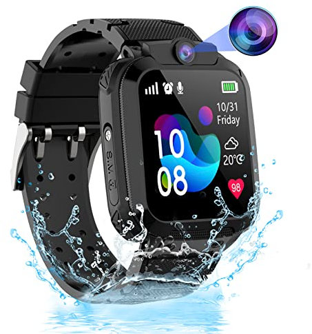 Puhiuyoi Smartwatch Bambini GPS, Orologio Smartwatch Bambini GPS Telefono IP68 Impermeabile Cellulare SOS Touchscreen Giochi Voce Chat Sveglia, SmartwatchBambini per Ragazzi Ragazze Studenti Regalo